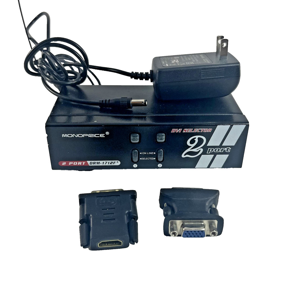 Monoprice 2 Port DVI Selector DRM-1712F+ Switch HDMI VGA Adapters